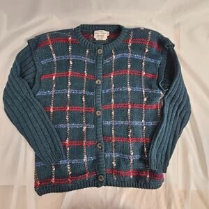 Vtg Pendleton Miss Sophisticates Sweater LG Red Green Cardigan Christmas Plaid